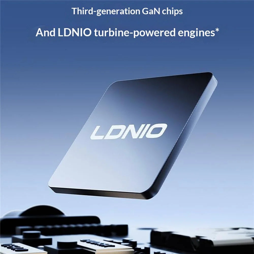 LDNIO Q16 100W GaN Desktop Charger 4-Port USB-C Retractable Cable Fast Charging Station with Smart Digital Display - Blue / EU Plug - 4