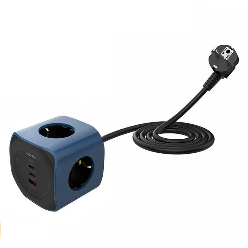 LDNIO SE3338 65W GaN Power Strip 3 AC Outlets 3 USB Ports Fast Charging Station Power Socket with 2m Cable for Office Travel - Blue / EU Plug - 1