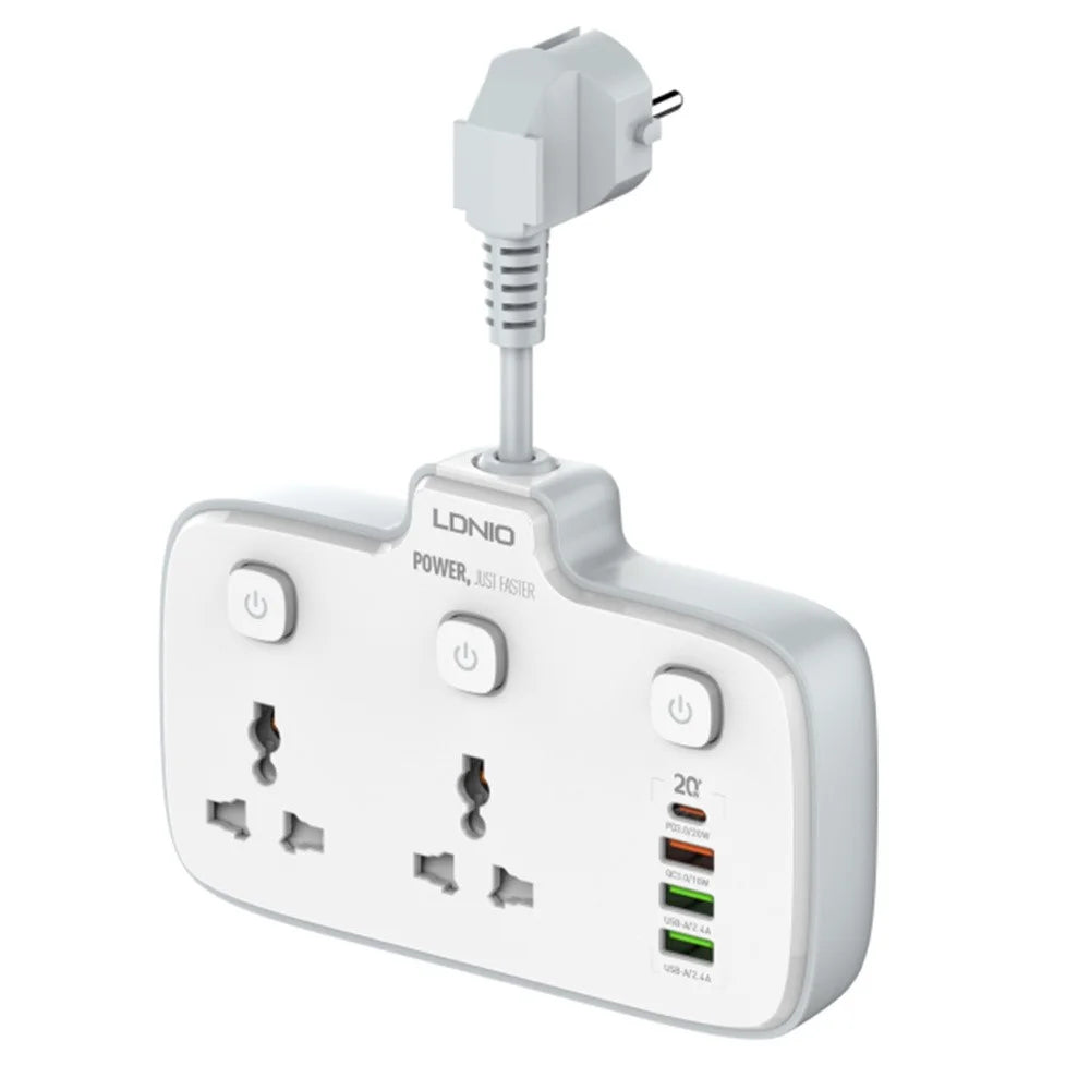 LDNIO SC2413 20W Power Strip 2500W 2 AC Outlets 4 USB Ports PD Fast Charging Extension Power Socket - White / EU Plug - 1