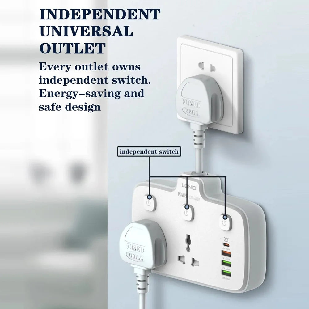 LDNIO SC2413 20W Power Strip 2500W 2 AC Outlets 4 USB Ports PD Fast Charging Extension Power Socket - White / EU Plug - 7