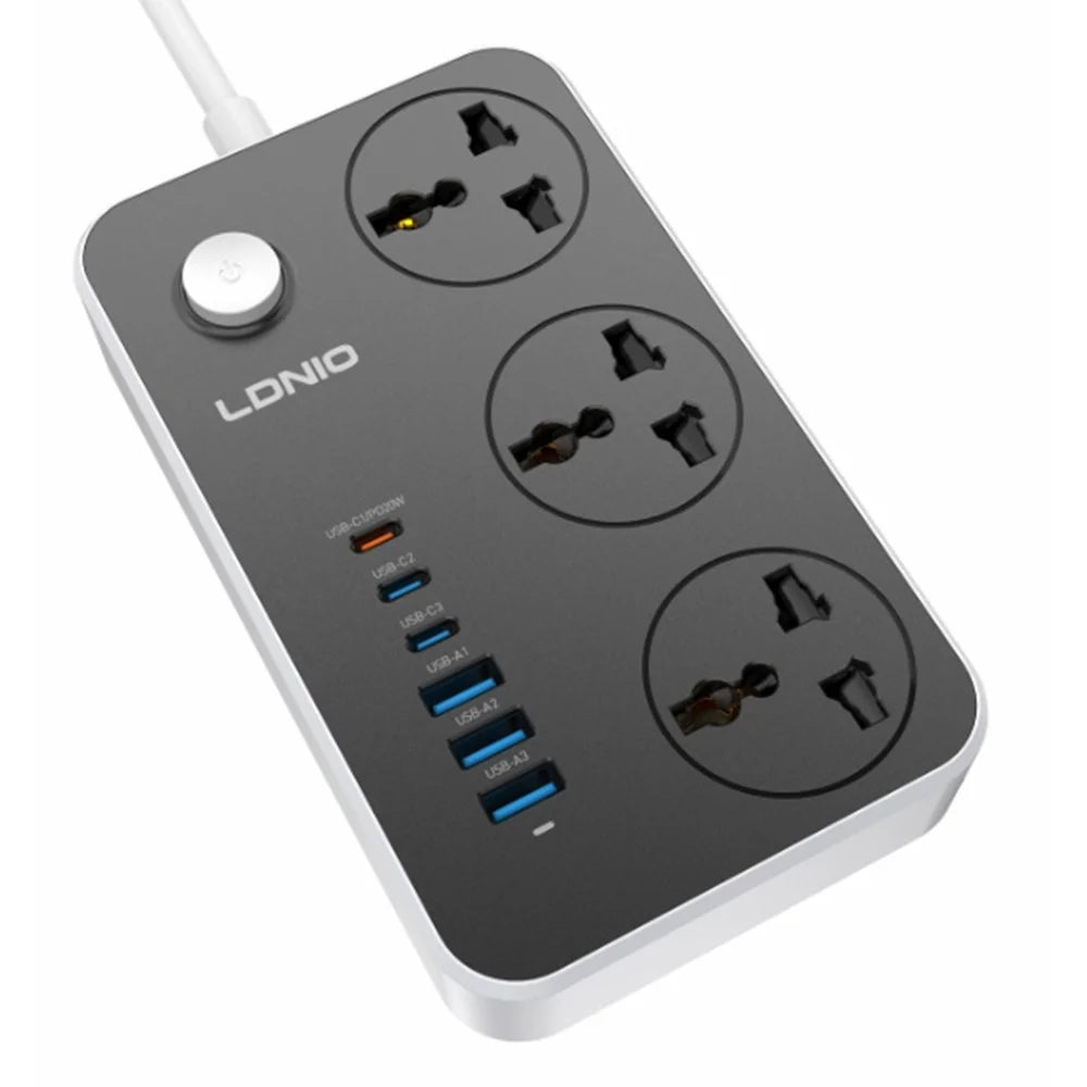 LDNIO SC3604C 20W Fast Charging Power Strip 3 AC Outlets 6 USB Ports Power Socket with 2m Cable - Black / EU Plug - 1