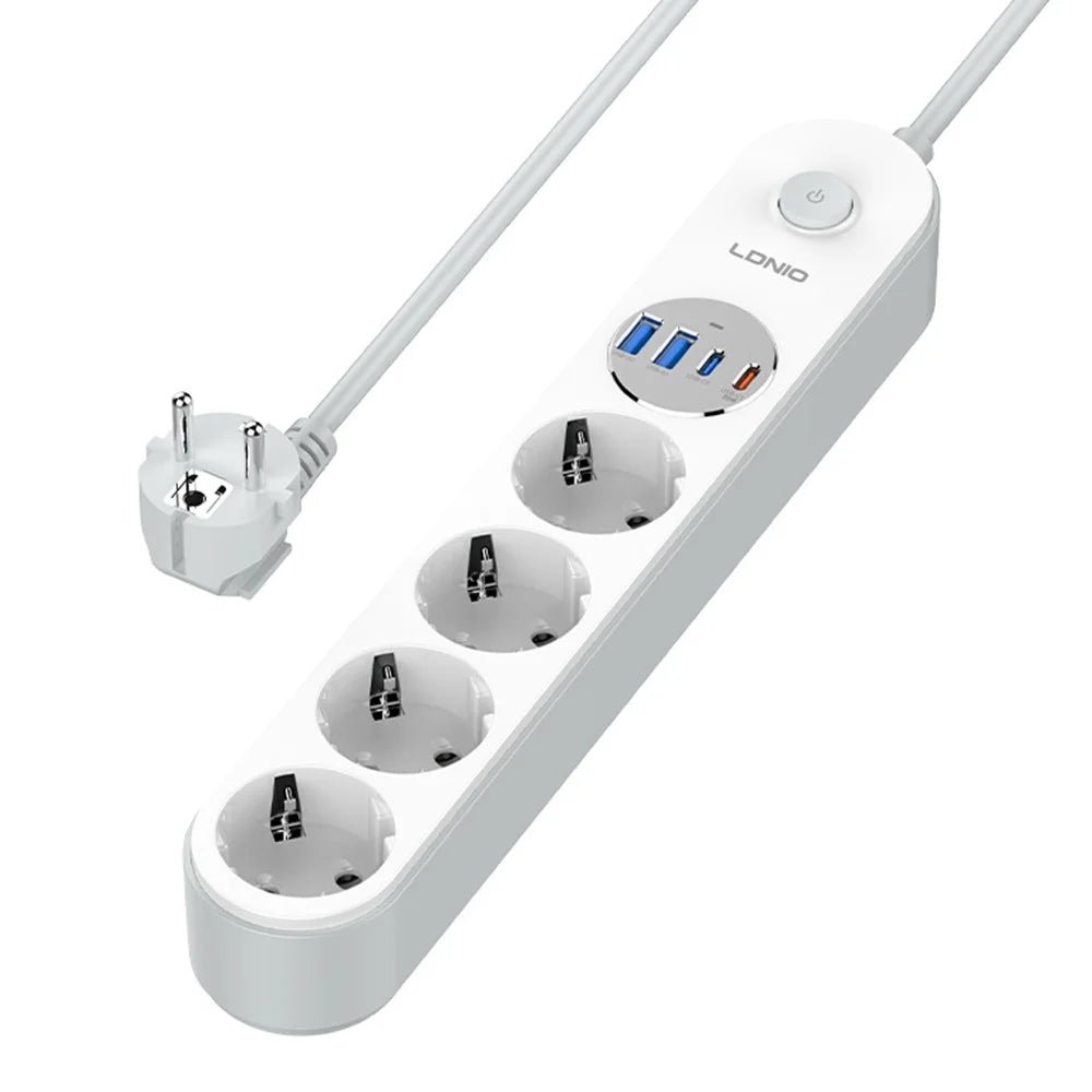 LDNIO SE1-C 20W PD Fast Charging Power Strip 4 EU Plug AC Outlets 4 USB Ports Extension Power Socket for Office Desktop - White / EU Plug - 1