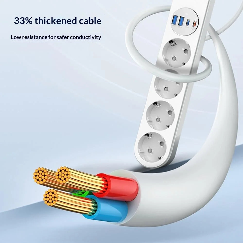 LDNIO SE1-C 20W PD Fast Charging Power Strip 4 EU Plug AC Outlets 4 USB Ports Extension Power Socket for Office Desktop - White / EU Plug - 4