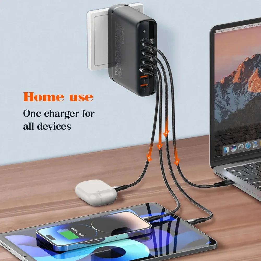 LDNIO A6140C 140W GaN Charger Digital Display 6 USB Ports Fast Charging Station with 3Pcs Replaceable Plugs for Laptop Phone - Black - 4