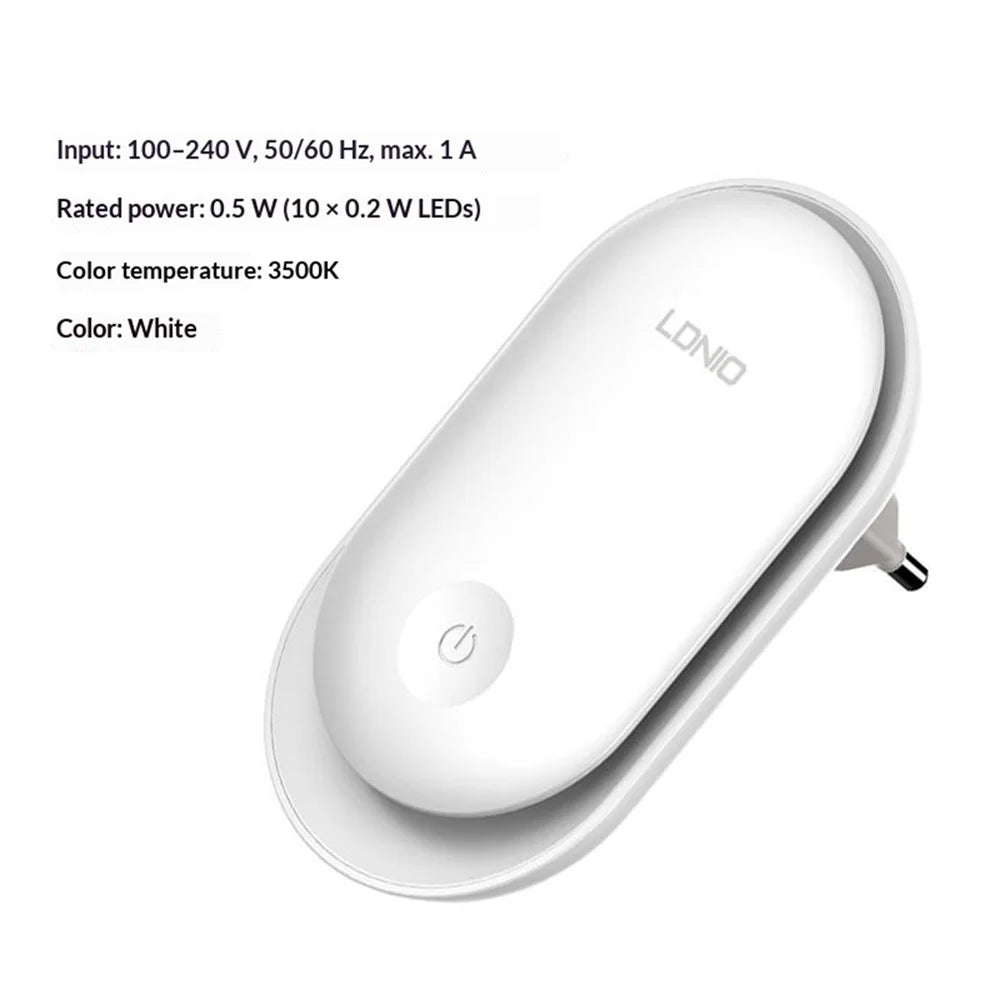 LDNIO Y1 0.5W Plug-in LED Night Light Auto Switch 3500K Warm Light for Bedroom Hallway - White / EU Plug - 2
