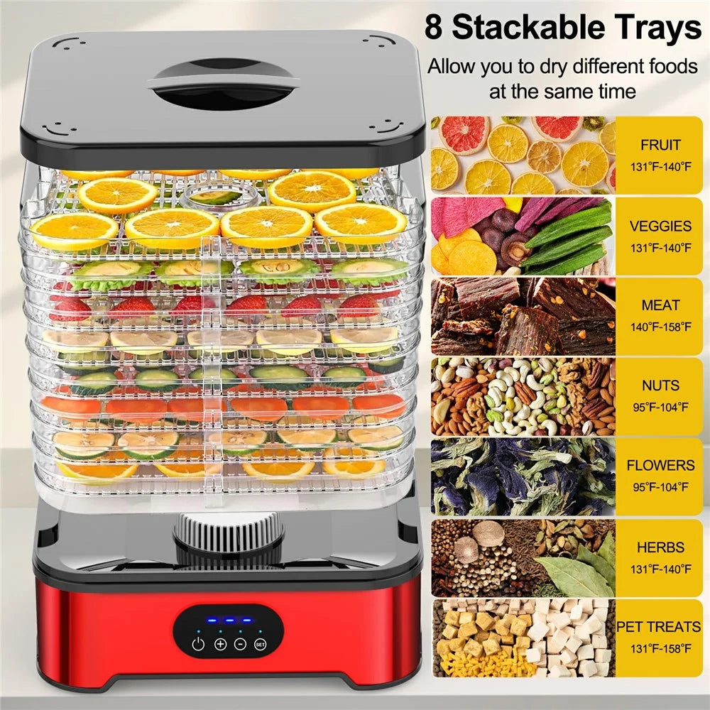 RZ-166 8-Layer Food Dehydrator 400W 95-158 Degree Fahrenheit Digital Food Dryer Machine (BPA Free, No FDA) - Silver / EU Plug - 3