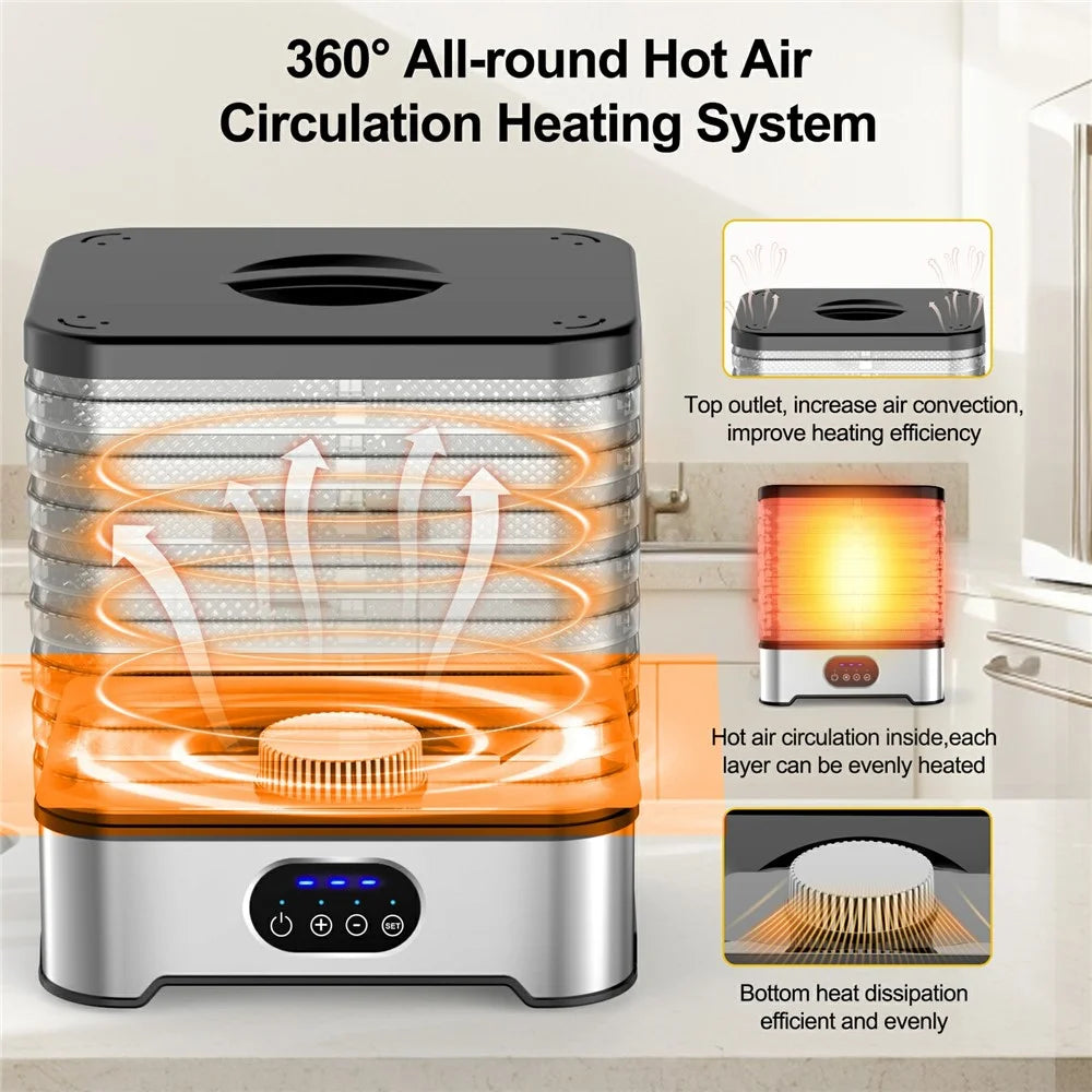 RZ-166 8-Layer Food Dehydrator 400W 95-158 Degree Fahrenheit Digital Food Dryer Machine (BPA Free, No FDA) - Silver / EU Plug - 5