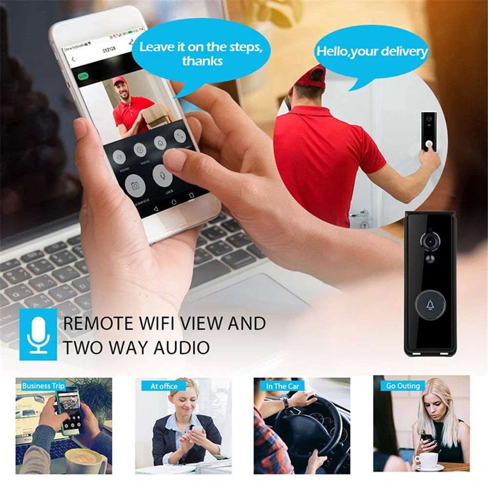 T205 Tuya Intelligent Low Power Wireless Visual Doorbell PIR Motion Detection Two-Way Talk 2.4GHz WiFi Doorbell - Black - 5