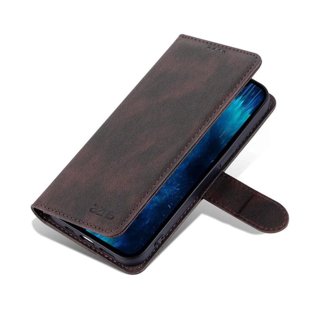 AZNS For iPhone 14 Pro 6.1 inch Anti-drop PU Leather Wallet Case Magnetic Closure Stand Shockproof Protective Phone Flip Cover - Brown - 7