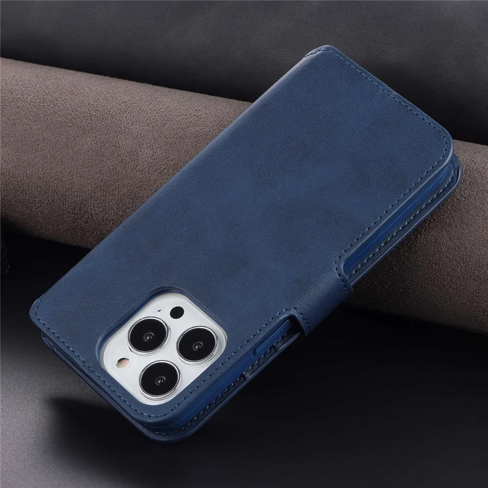 AZNS PU Leather Case for iPhone 14 Pro 6.1 inch, Full Protection Stand Wallet Magnetic Flip Folio Phone Cover - Blue - 7