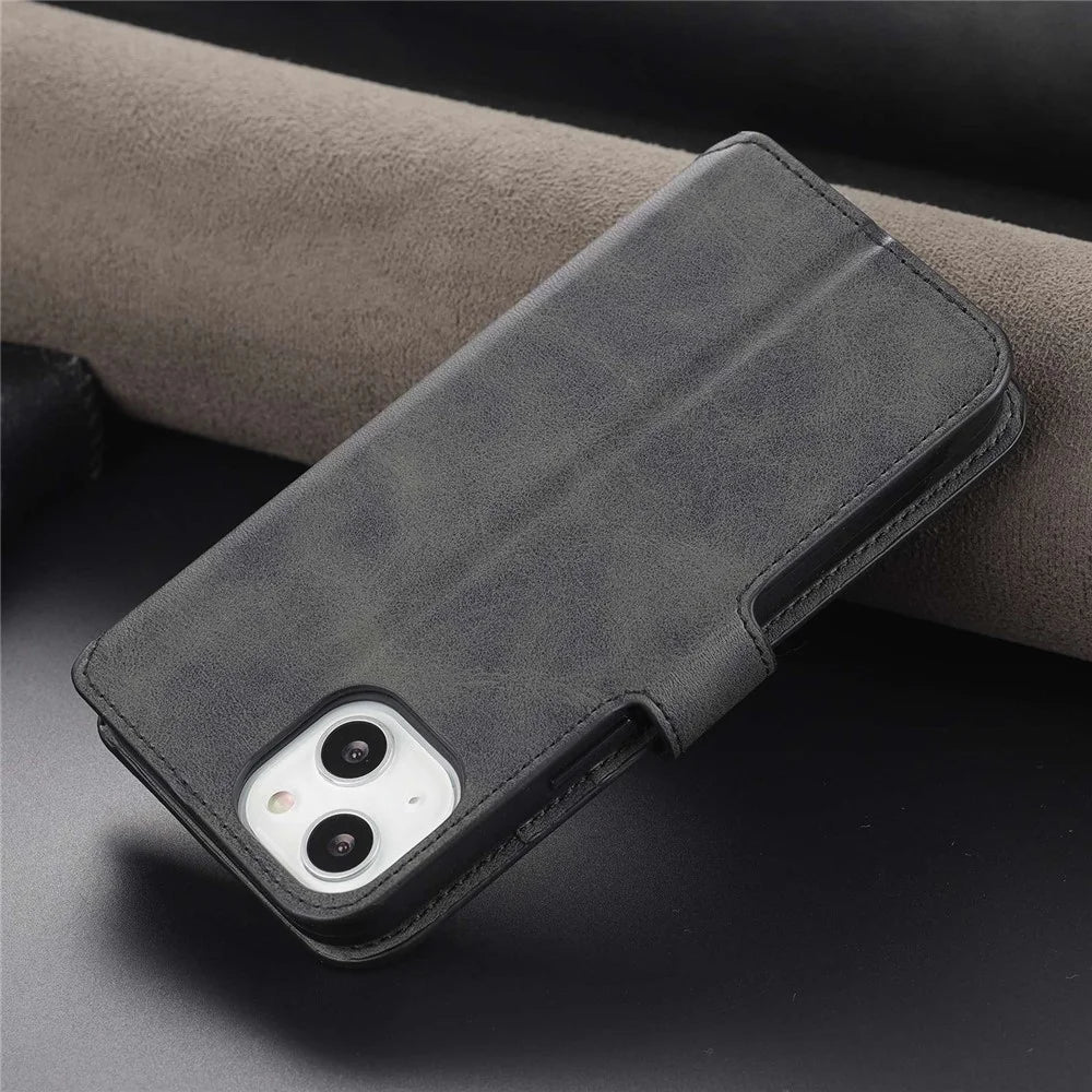 AZNS PU Leather Case for iPhone 14 6.1 inch, Viewing Stand Wallet Magnetic Flip Folio Book Phone Cover - Black - 7