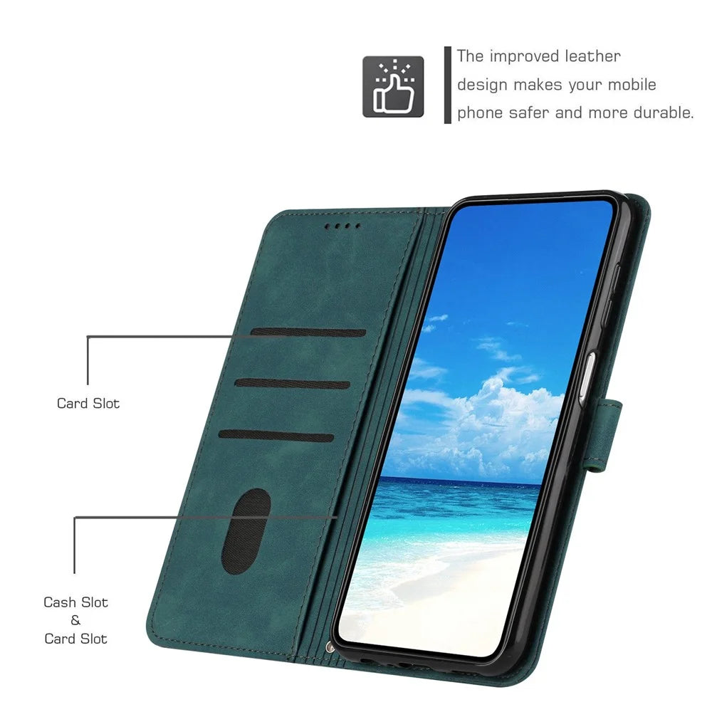 For Samsung Galaxy A02s (164.2mm) Skin-touch PU Leather Imprinting Heart Shape Phone Case Skin-touch Stand Wallet Flip Folio Cover - Green - 6