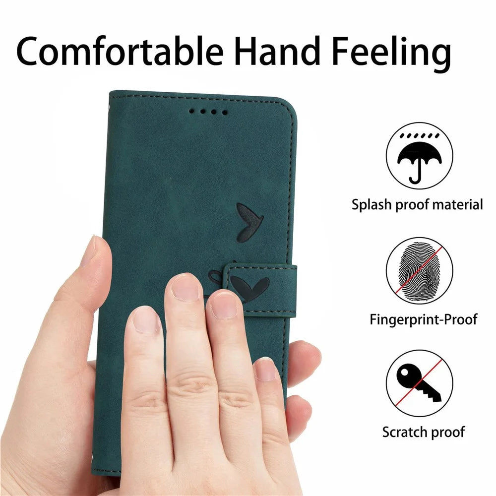 For Samsung Galaxy A02s (164.2mm) Skin-touch PU Leather Imprinting Heart Shape Phone Case Skin-touch Stand Wallet Flip Folio Cover - Green - 7