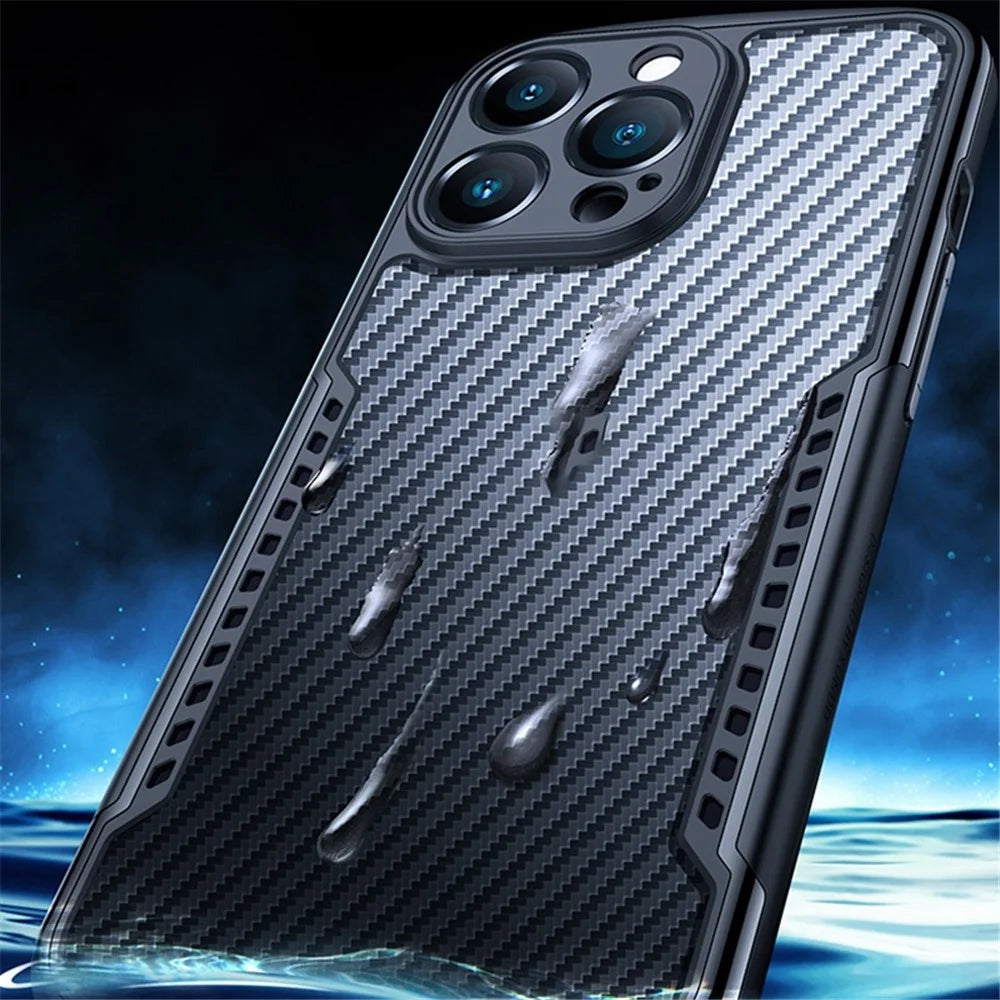 XUNDD Carbon Fiber Texture Phone Case for iPhone 13 Pro 6.1 inch, Reinforced Four Corner Scratch-resistant Matte Shell with Integrated Camera Cover - Black - 6