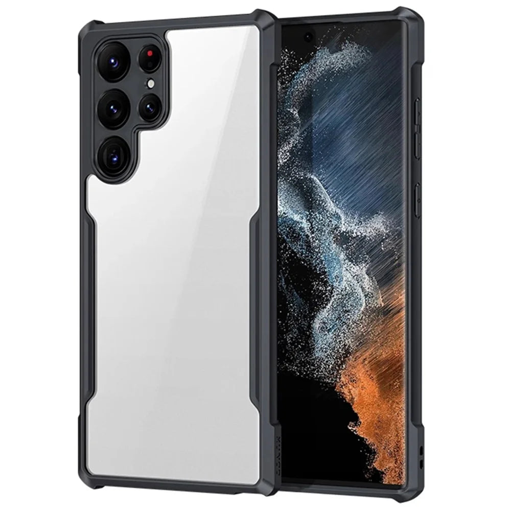 XUNDD for Samsung Galaxy S22 Ultra 5G Precise Cutouts Corner Anti-fall Protective Phone Case Acrylic Back + TPU Bumper Frame Phone Shell - 1