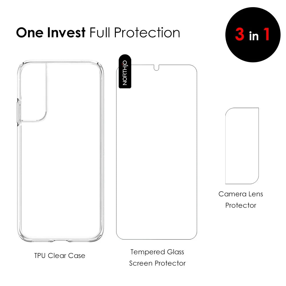 NORTHJO For Samsung Galaxy S21 4G/5G Anti-scratch Transparent TPU Phone Case with 9H Tempered Glass Rear Lens Cover Screen Protector - 5