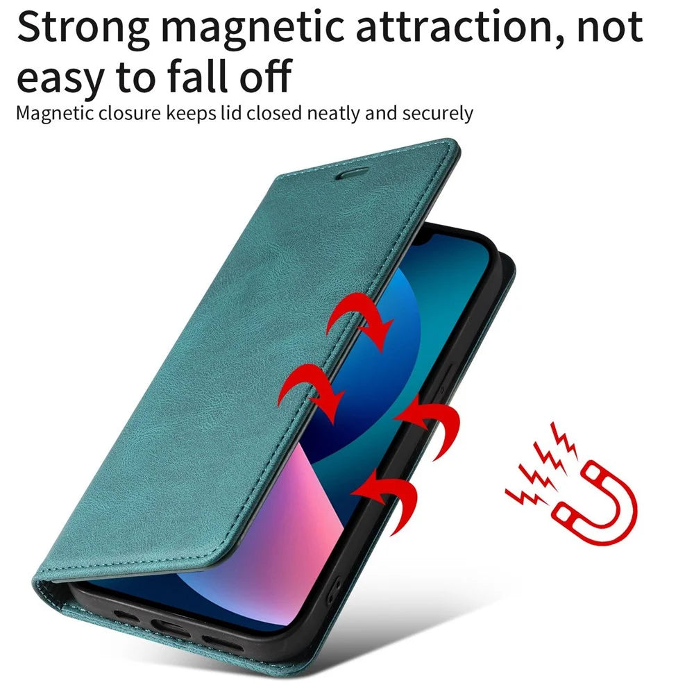 For iPhone 14 Pro 6.1 inch Full Protection Phone Flip Case Magnetic PU Leather Phone Wallet Cover Stand with Wristband - Green - 5
