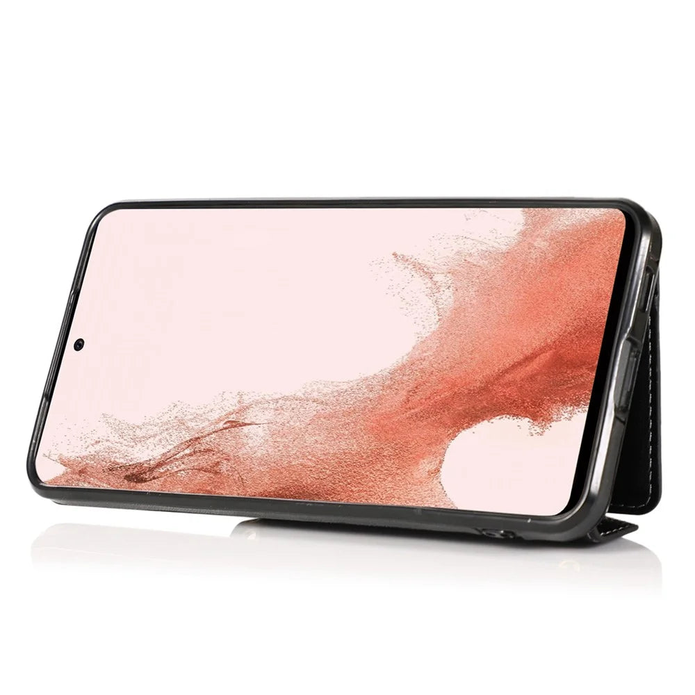 For Samsung Galaxy S22+ 5G Card Holder Kickstand Leather Coated TPU Case Crossbody Phone Bag Cover with Shoulder Strap - Black - 2