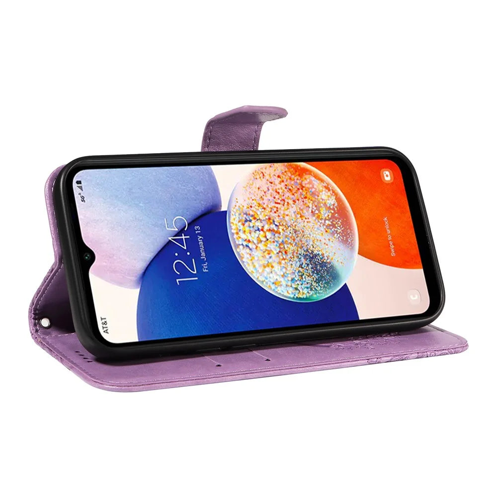 For Samsung Galaxy A15 4G / 5G Case PU Leather Flip Imprinted Butterfly Phone Cover with Wallet - Light Purple - 4