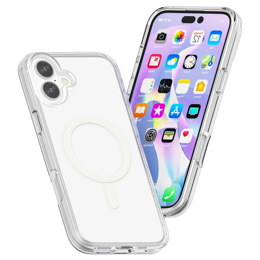 For iPhone 16 Magnetic Phone Case PC+TPU Scratch-Proof Cover Compatible with MagSafe - Transparent - 3