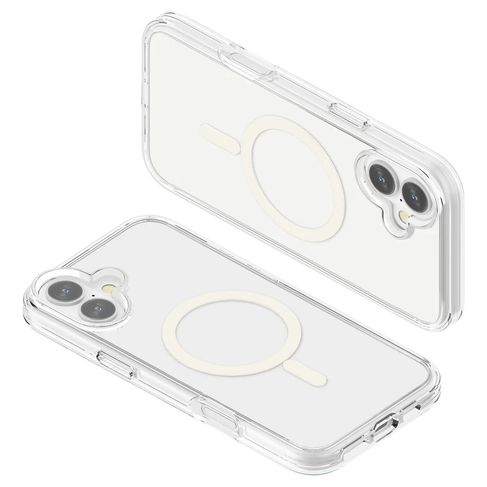 For iPhone 16 Magnetic Phone Case PC+TPU Scratch-Proof Cover Compatible with MagSafe - Transparent - 5