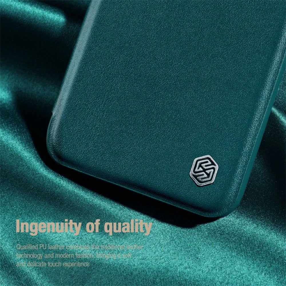 NILLKIN Qin Pro Series for iPhone 14 Plus Cloth Texture Phone Case with Sliding Lens Protection Cover PU Leather Anti-scratch Shell Card Holder - Green - 5