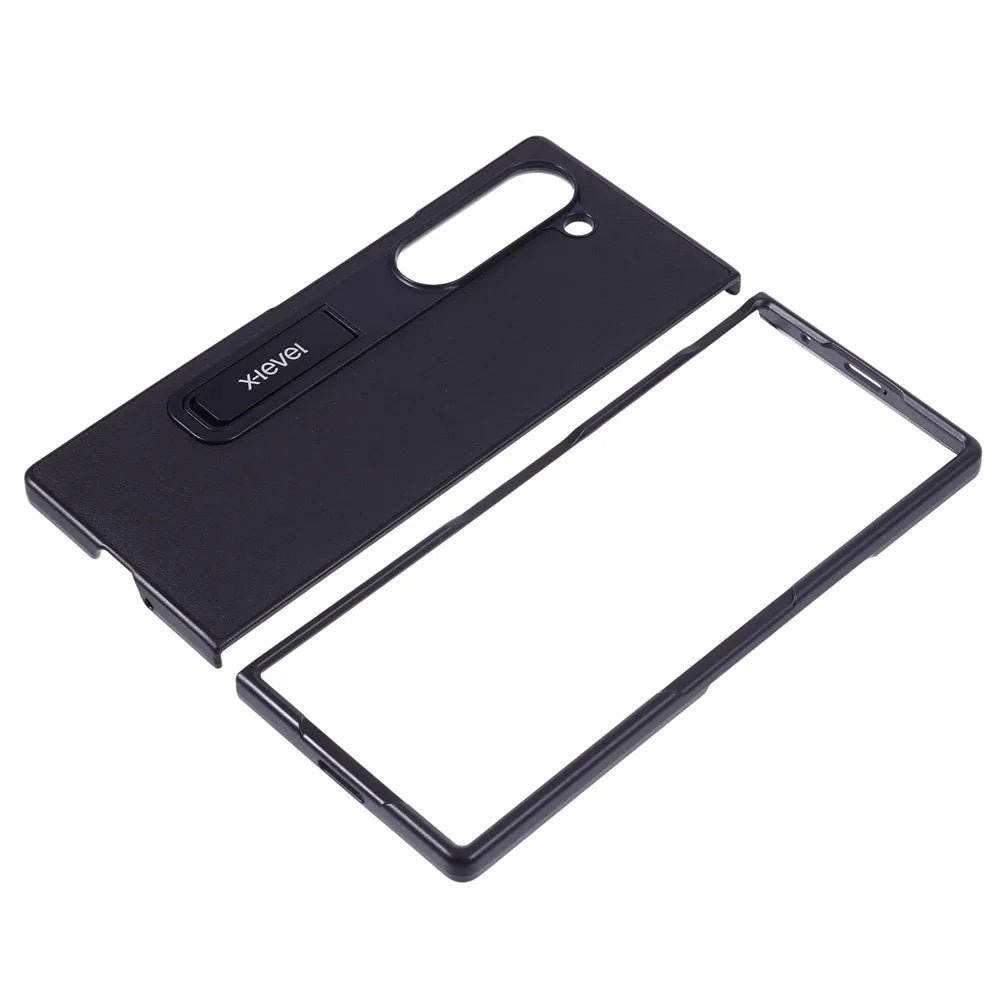 X-LEVEL For Samsung Galaxy Z Fold6 5G Magnetic Kickstand Phone Case PU Leather+PC Phone Cover - Black - 3