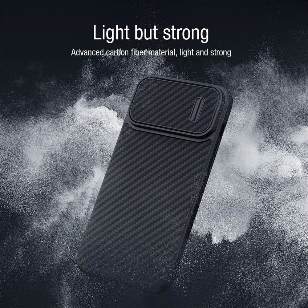 NILLKIN For iPhone 14 Plus Carbon Fiber Phone Case Anti-drop PC + TPU Cover with Slide Camera Protection - 3