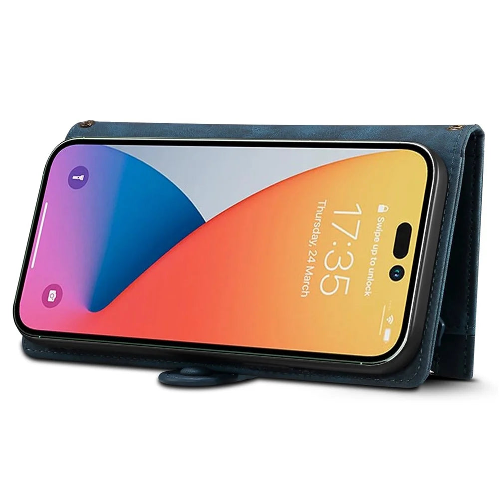 ESEBLE Star Series For iPhone 16 Pro Max Case Zipper Wallet Anti-Drop PU Leather Phone Cover - Blue - 3