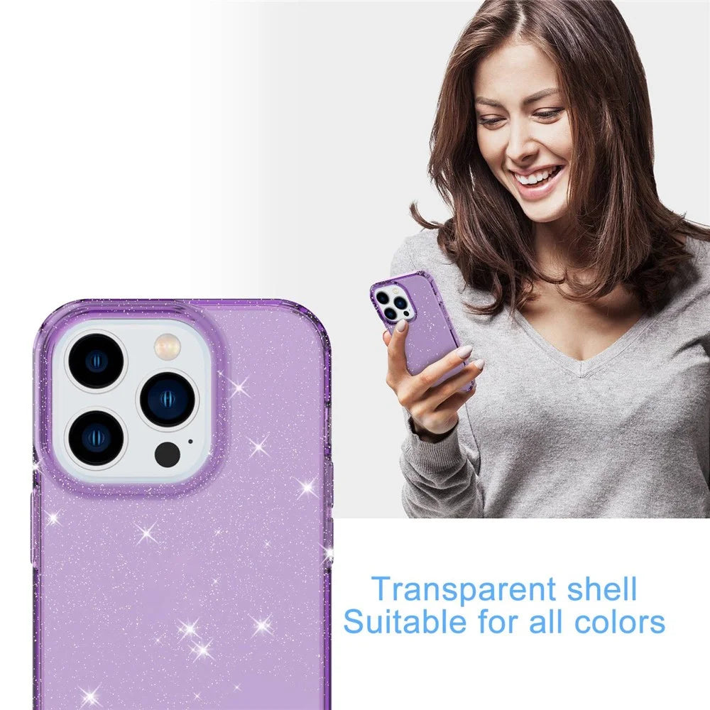 GW18 For iPhone 14 Pro Glitter Powder Decor Transparent TPU Case Phone Drop-proof Anti-Scratch Cover - Transparent Purple - 3