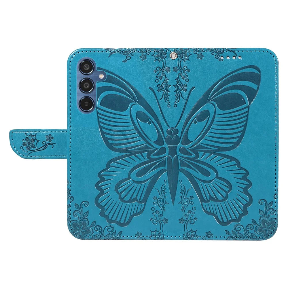 For Samsung Galaxy M35 5G Case Butterfly Design Flip Leather Phone Cover - Blue - 6