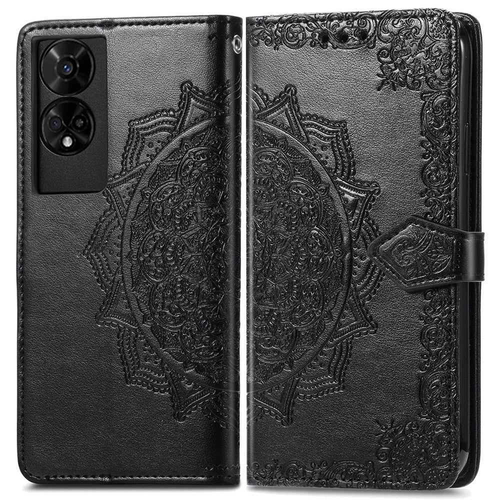 For TCL 50 5G Case Mandala Embossed Design Leather Wallet Phone Cover - Black - 1