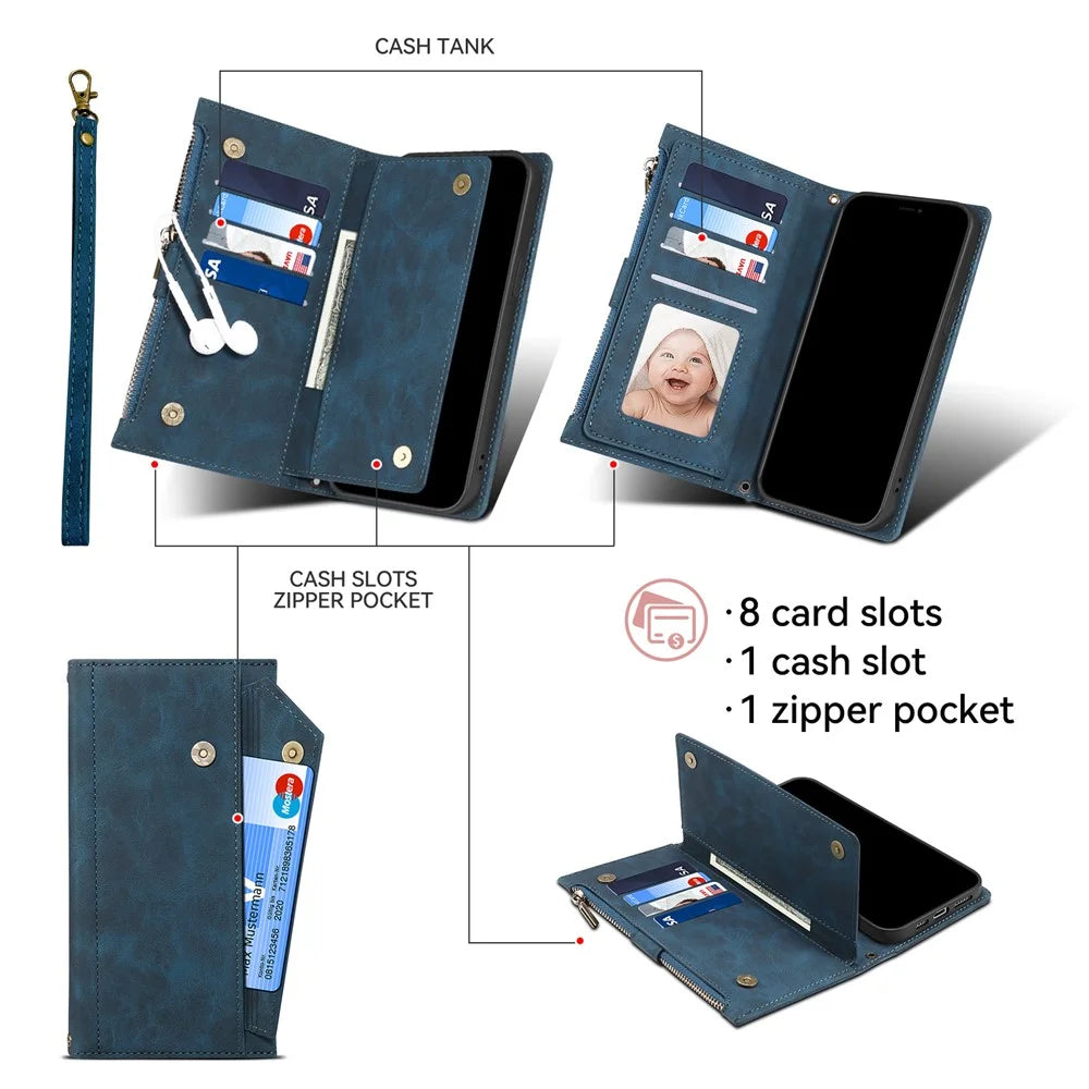 ESEBLE Star Series For Samsung Galaxy A16 5G / A16 4G Case Zipper Wallet Leather Stand Phone Cover - Blue - 7