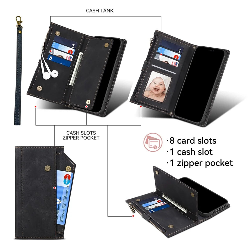 ESEBLE Star Series For Google Pixel 9 Pro / Pixel 9 Case Zipper Wallet Leather Stand Phone Cover - Black - 6