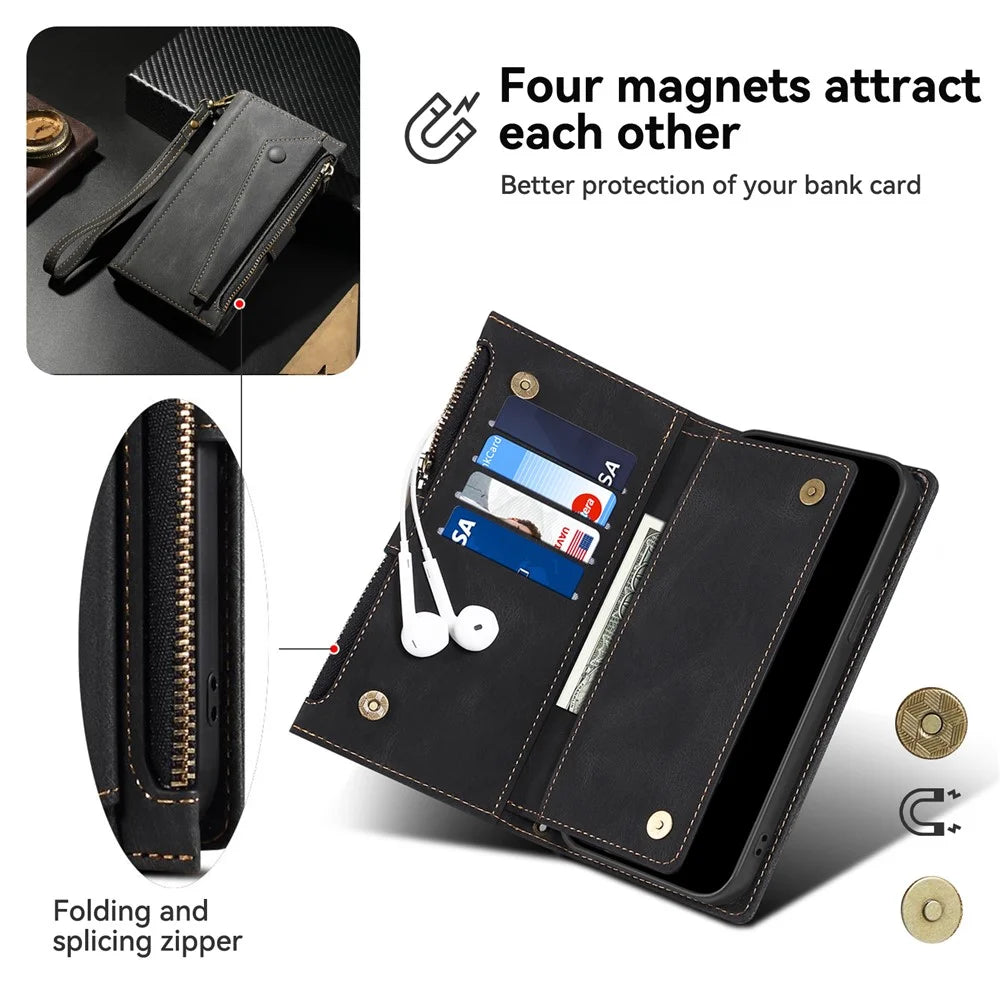 ESEBLE Star Series For Google Pixel 9 Pro / Pixel 9 Case Zipper Wallet Leather Stand Phone Cover - Black - 7