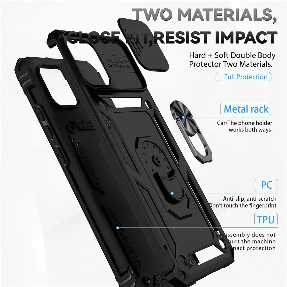 For Samsung Galaxy A03 (166.5mm) PC + TPU Kickstand Phone Case Slide Camera Protection Back Cover - Black - 4