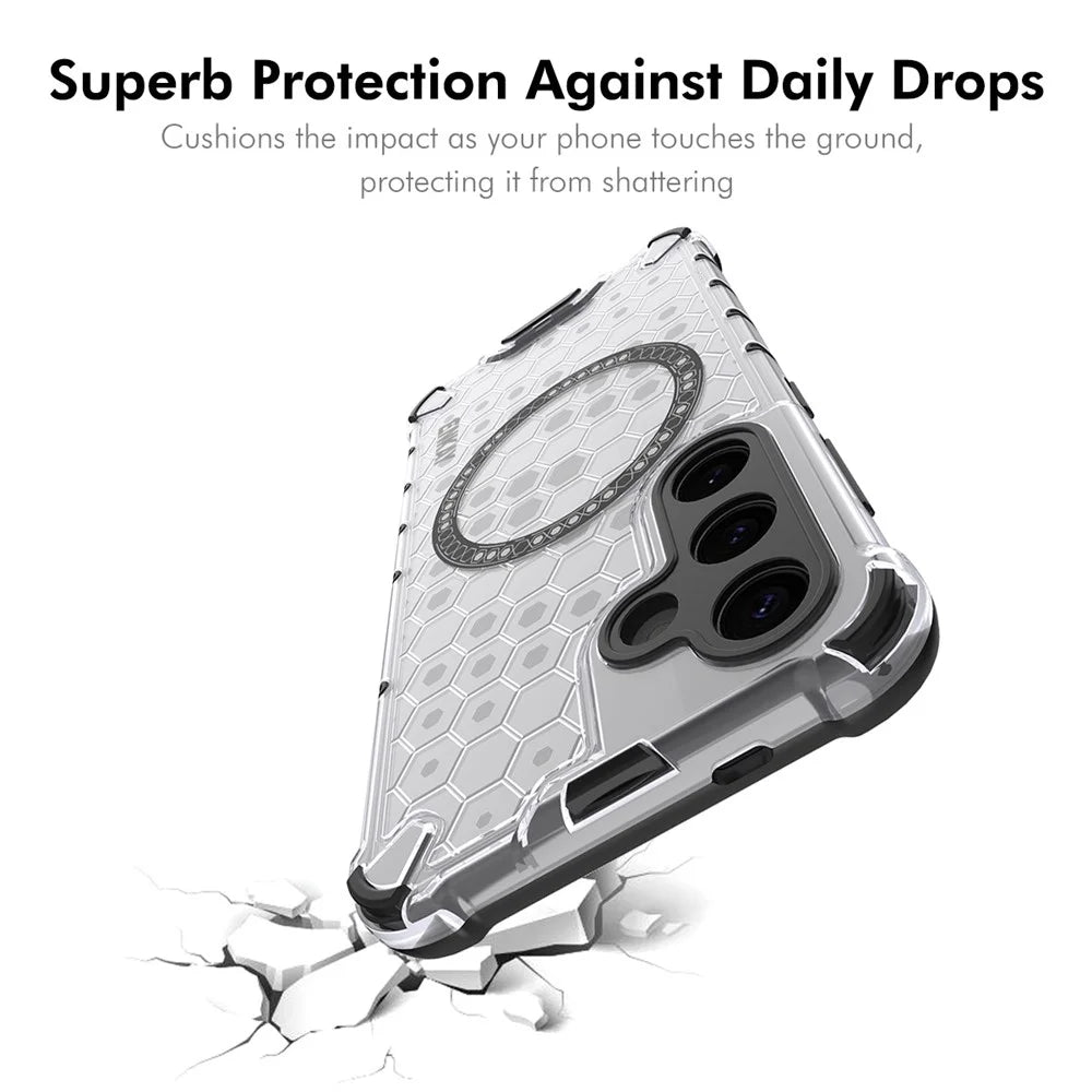 ENKAY HAT PRINCE For Samsung Galaxy S23 Magnetic Case Honeycomb Design TPU+PC Phone Cover + 0.18mm Screen Protector - White - 5