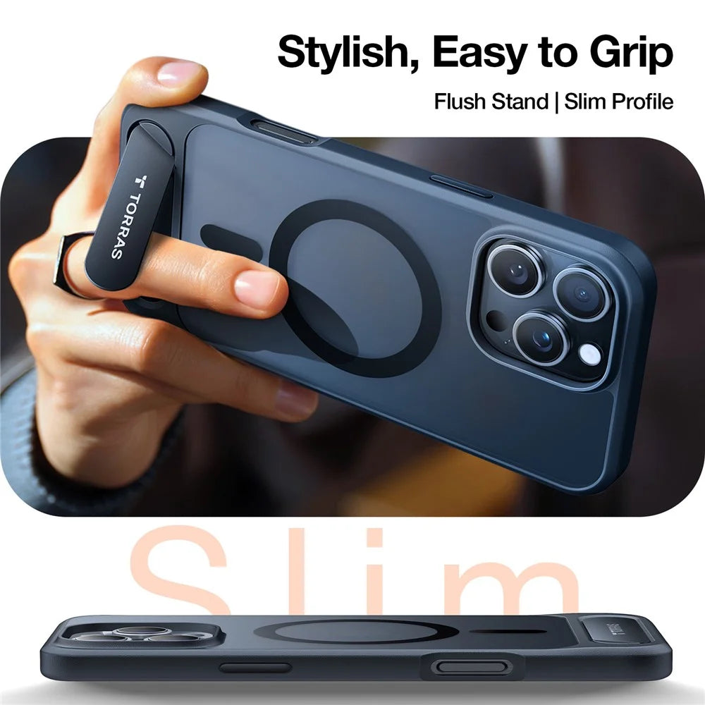 TORRAS Ostand L1 Series For iPhone 16 Pro Max Case Kickstand TPU+PC Phone Cover Compatible with MagSafe - Black - 3