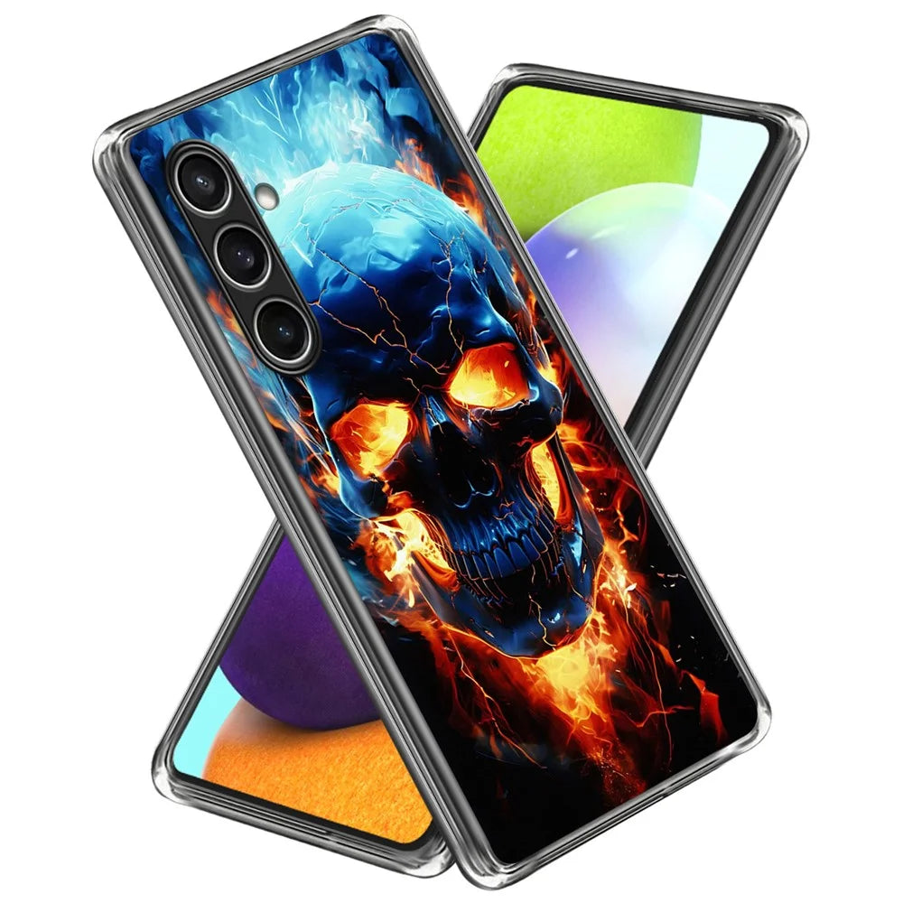 For Samsung Galaxy S24 FE Case Pattern Printed Shockproof TPU Phone Cover - Flame Skull - 1