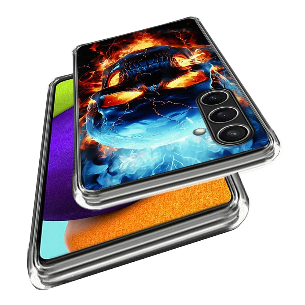 For Samsung Galaxy S24 FE Case Pattern Printed Shockproof TPU Phone Cover - Flame Skull - 2