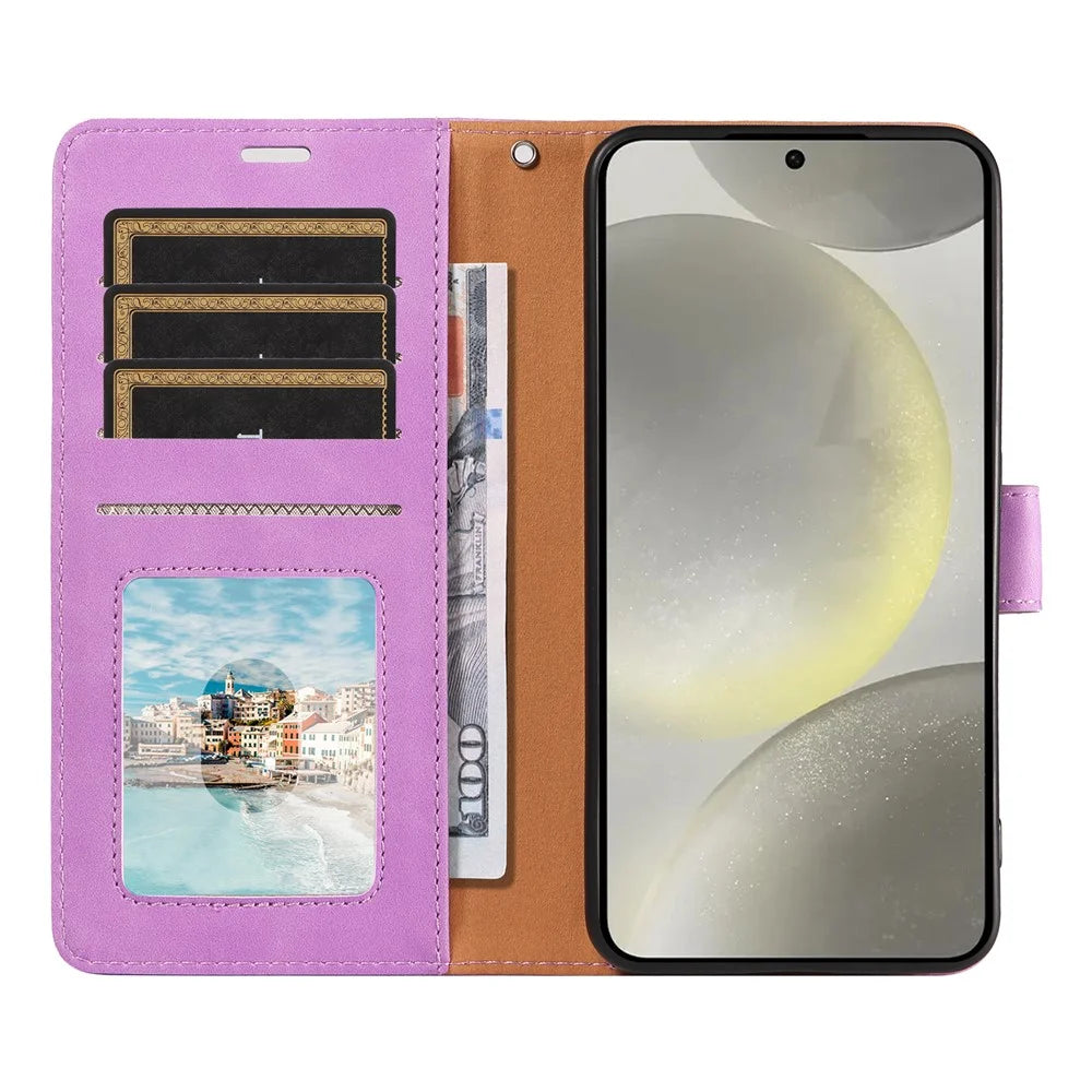 For Samsung Galaxy S24 FE Case RFID Blocking Wallet Stand Leather Flip Phone Cover with Slim Strap - Purple - 2