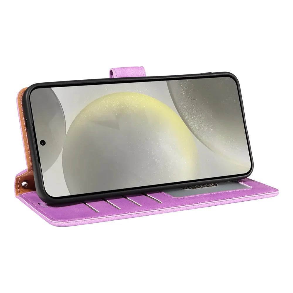 For Samsung Galaxy S24 FE Case RFID Blocking Wallet Stand Leather Flip Phone Cover with Slim Strap - Purple - 3