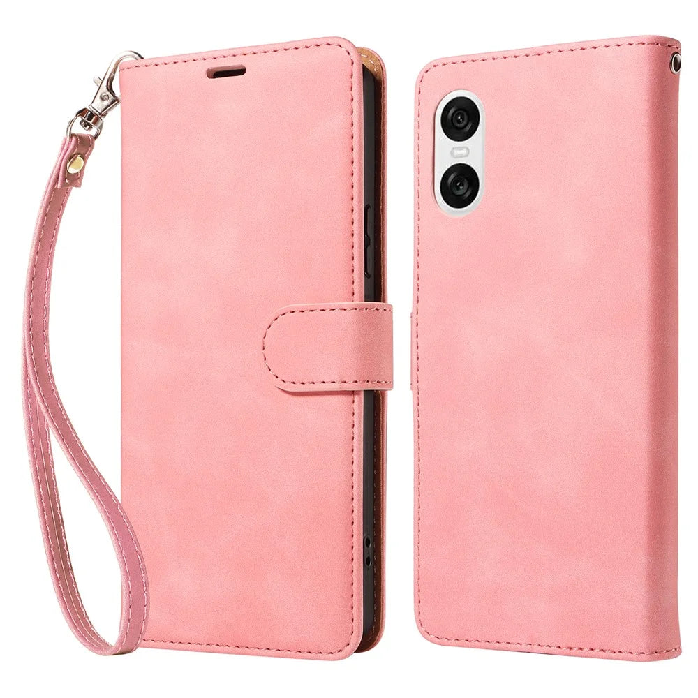 For Sony Xperia 10 VI Case with Thickened Strap RFID Blocking Wallet Stand Leather Flip Phone Cover - Pink - 1