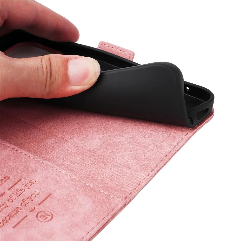 BETOPNICE 001 For Samsung Galaxy A23 4G / F23 5G / M23 5G / M13 4G / A23 5G (Global Version) Imprinted Stitching Line Leather Case Stand Wallet Phone Cover with Strap - Pink - 7