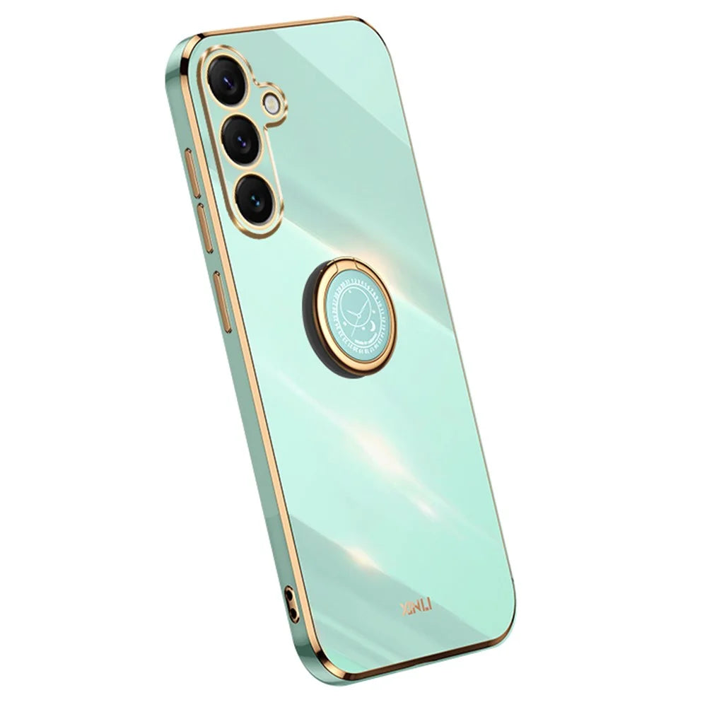 XINLI For Samsung Galaxy S25 Case Ring Kickstand Electroplating TPU Phone Cover - Cyan - 1
