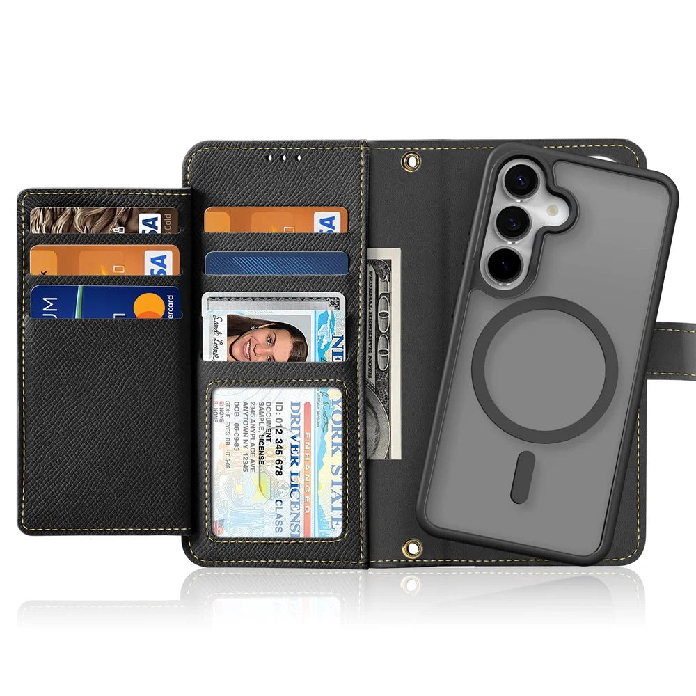 DUX DUCIS For Samsung Galaxy S25 Case Lawa Series Detachable Magnetic Cowhide Leather Cover Zipper Wallet - Black - 2