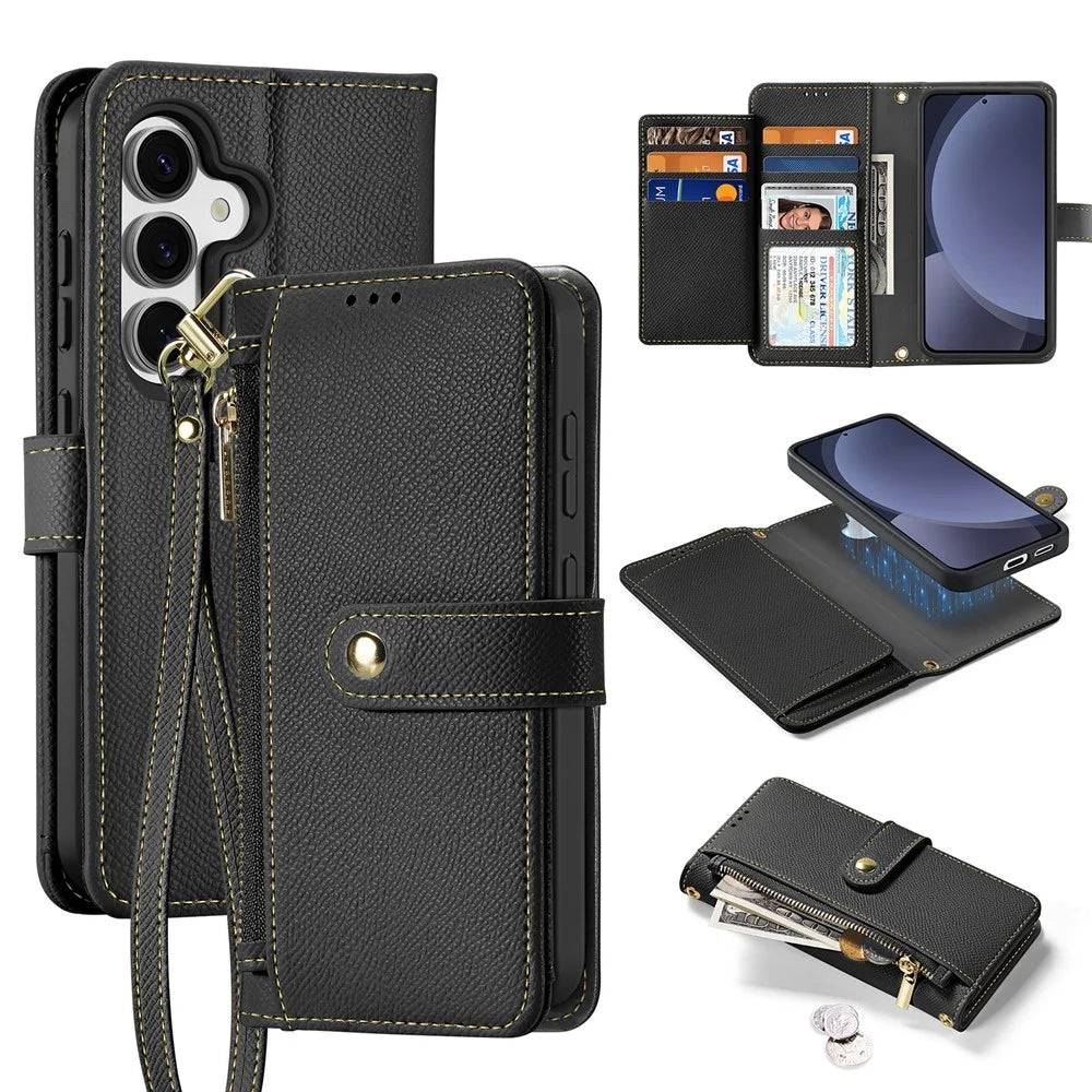 DUX DUCIS For Samsung Galaxy S25+ Case Lawa Series Detachable Magnetic Cowhide Leather Cover Zipper Wallet - Black - 1