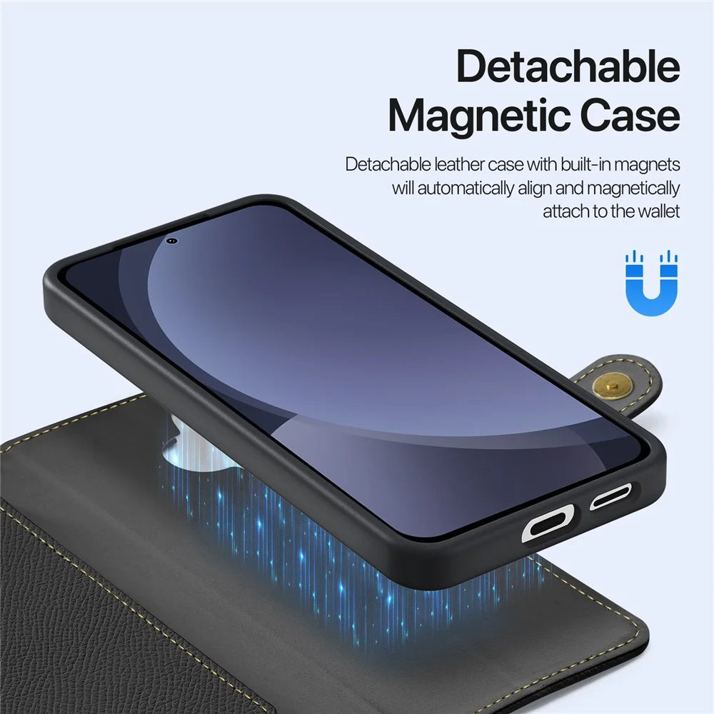 DUX DUCIS For Samsung Galaxy S25+ Case Lawa Series Detachable Magnetic Cowhide Leather Cover Zipper Wallet - Black - 5