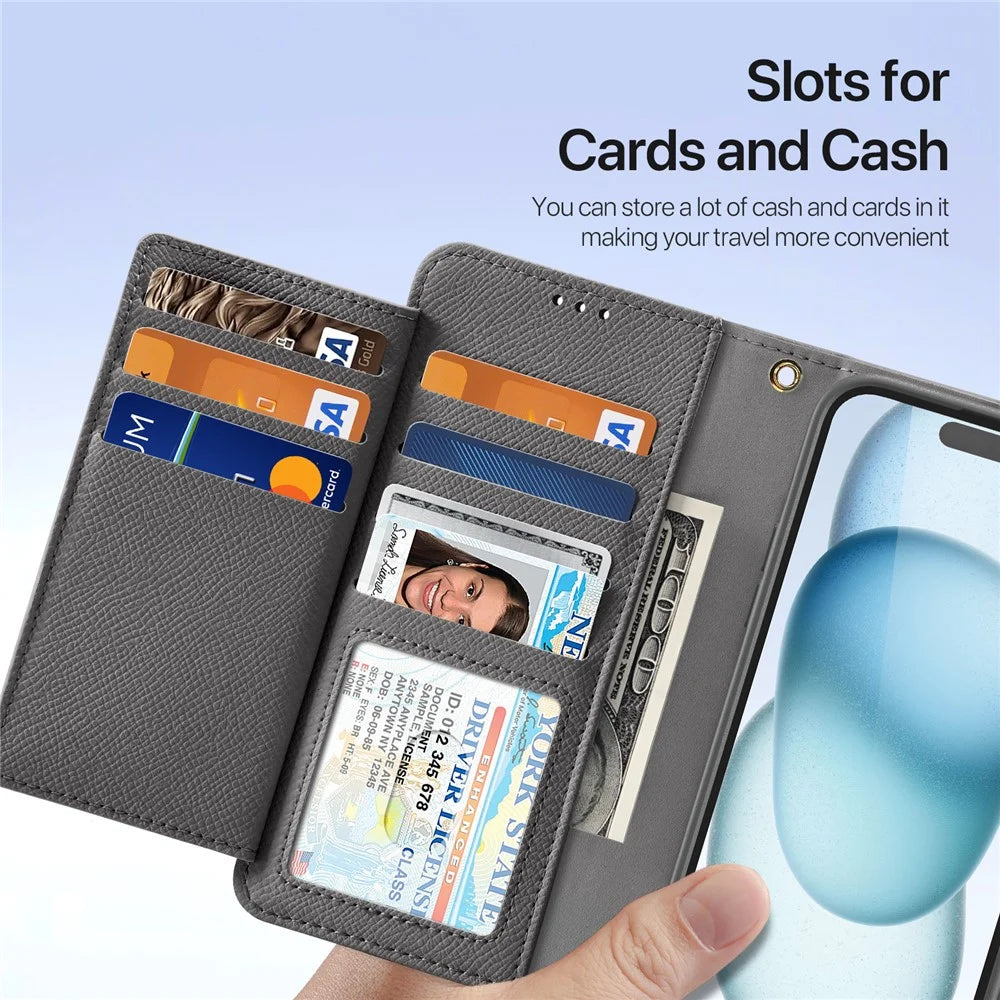 DUX DUCIS For iPhone 15 Plus Case Lawa Series Detachable Magnetic Cowhide Leather Cover Zipper Wallet - Grey - 7