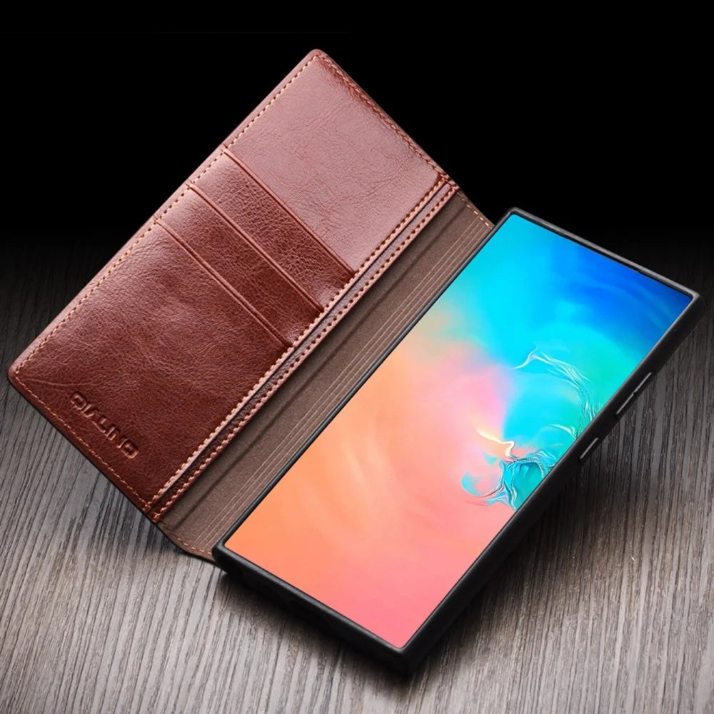 QIALINO For Samsung Galaxy S25 Ultra Case Genuine Cowhide Leather Flip Wallet Phone Cover with Stand - Brown - 5